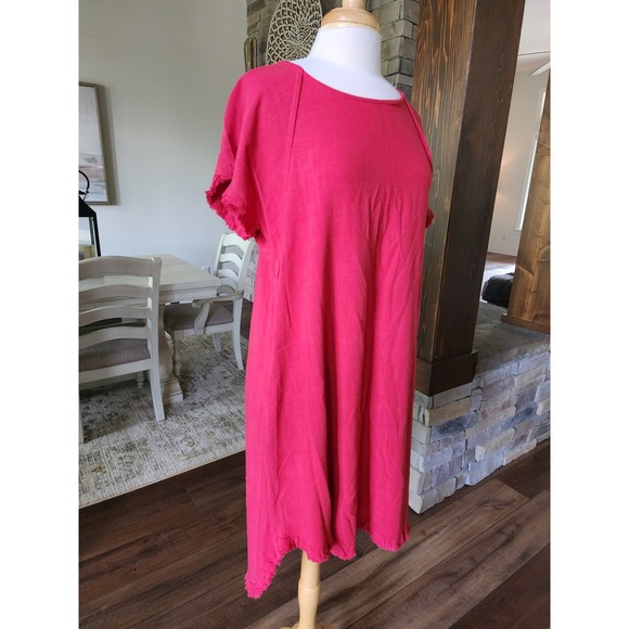 Umgee Dresses & Skirts - Umgee Red‎ Linen Blend Frayed Hem High Low Midi Shift Dress Oversized Small
